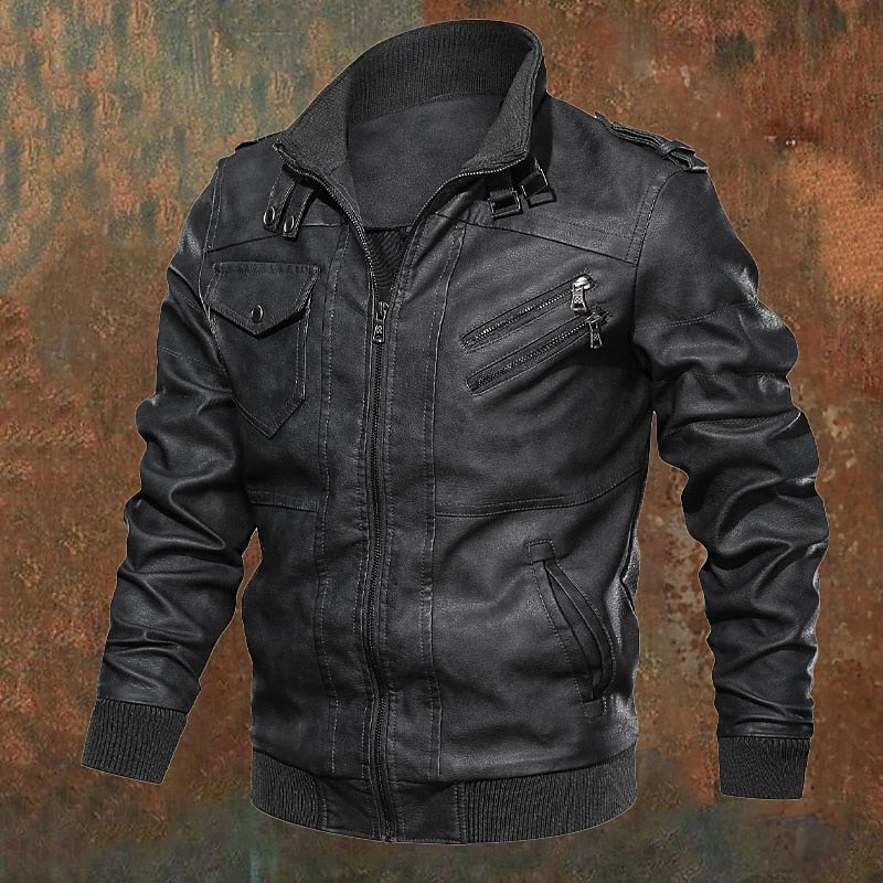 Stand-Collar Biker Jacket for Men, Rugged Style