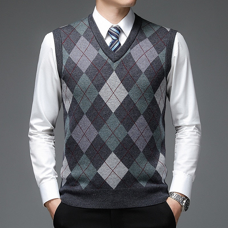 Argyle V-Neck Sweater Vest for Men