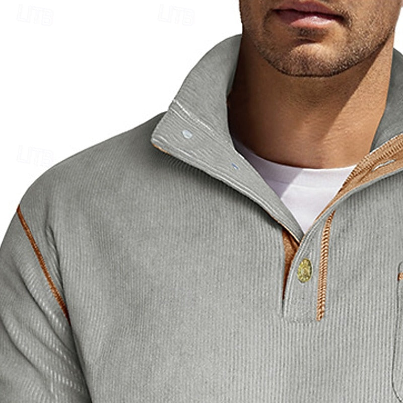 Half-Button Pullover for Men, Textured Style