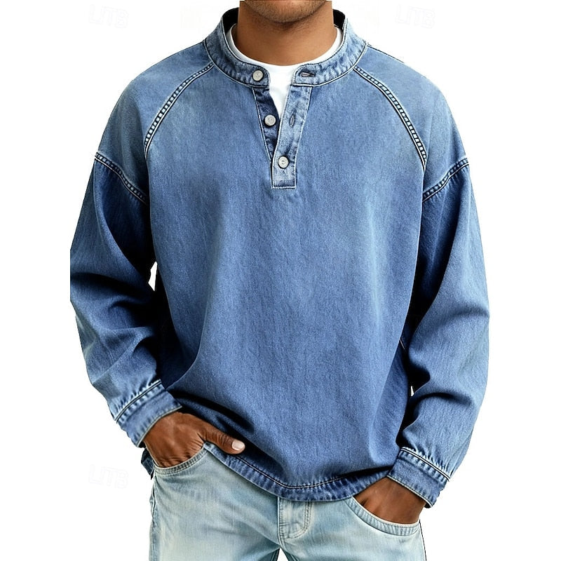 Vintage Washed Henley Shirt for Men, Plus Size