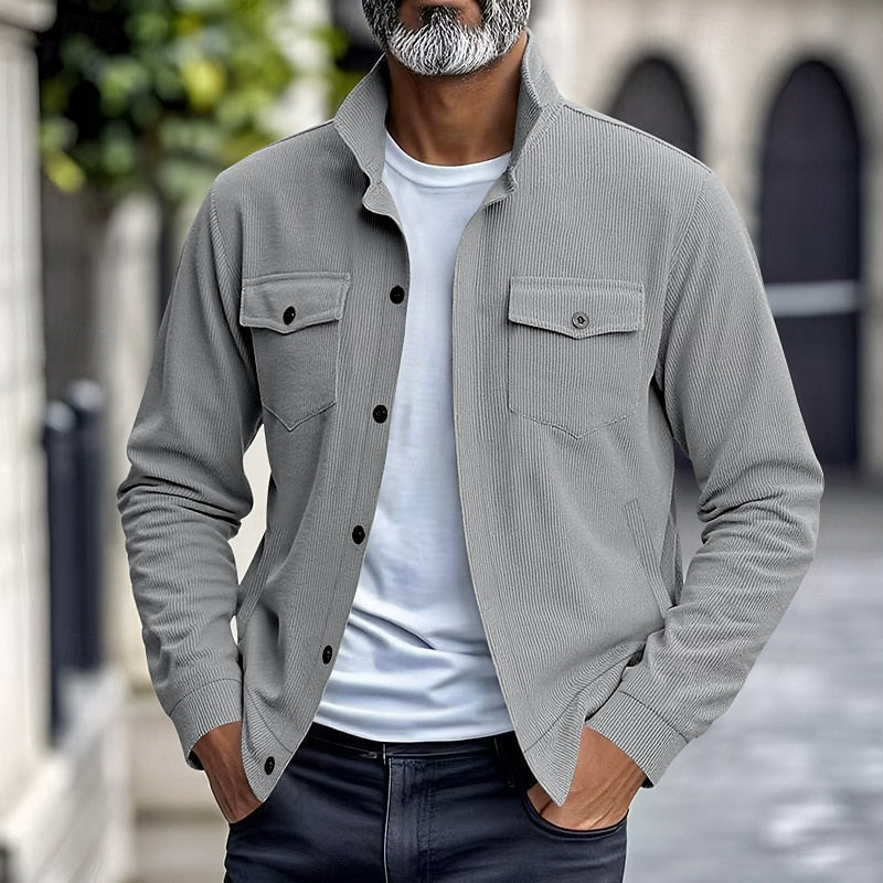 Plus Size Ribbed Utility Jacket for Men
