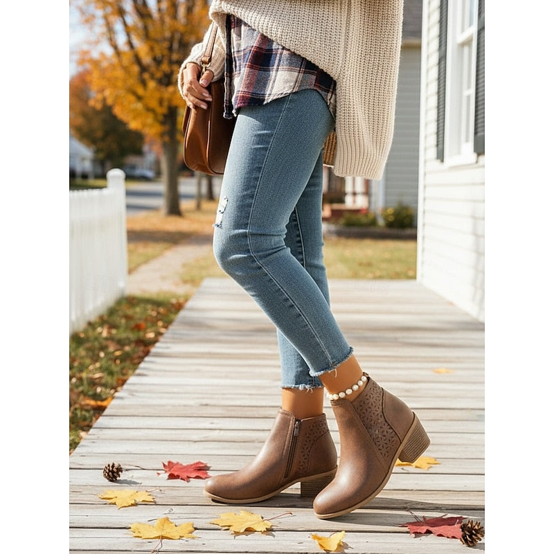 Ladies Cutout Low-Heel Ankle Boots