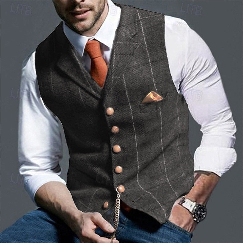 Plus Size Herringbone Tailored Waistcoat for Men