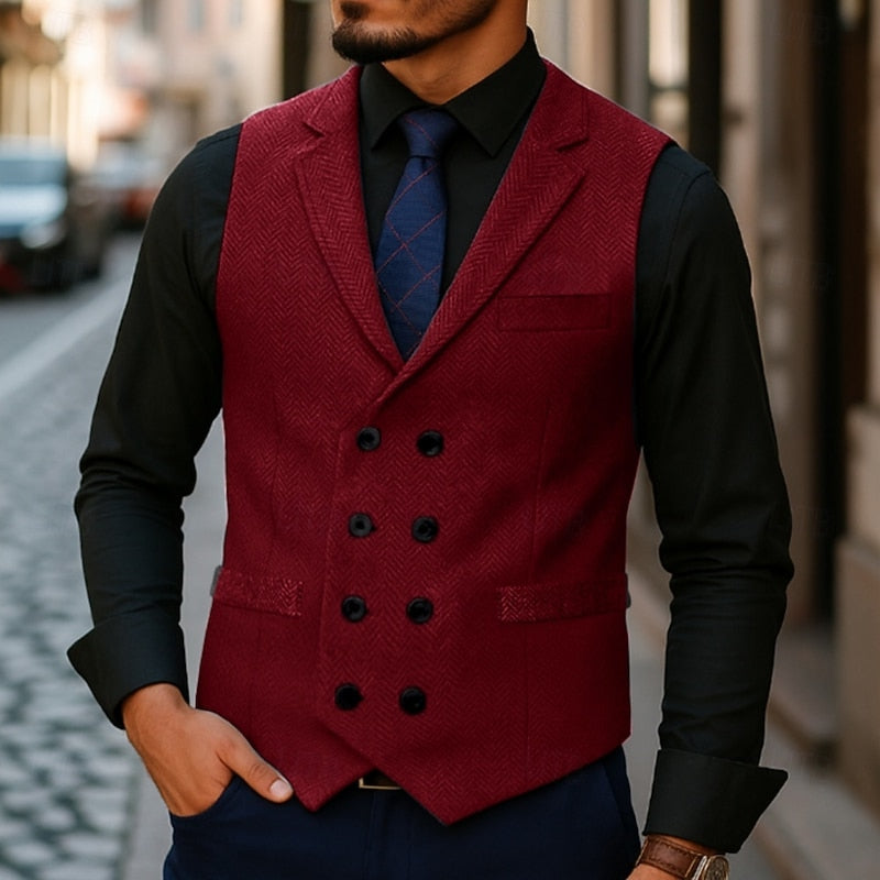 Double-Breasted Herringbone Waistcoat for Men
