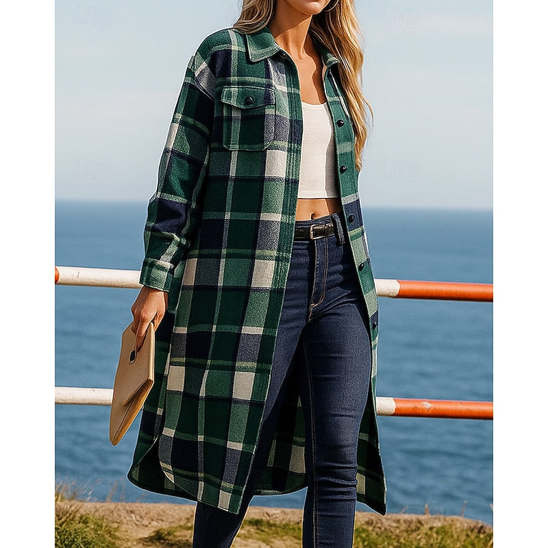 Longline Checked Coat for Women