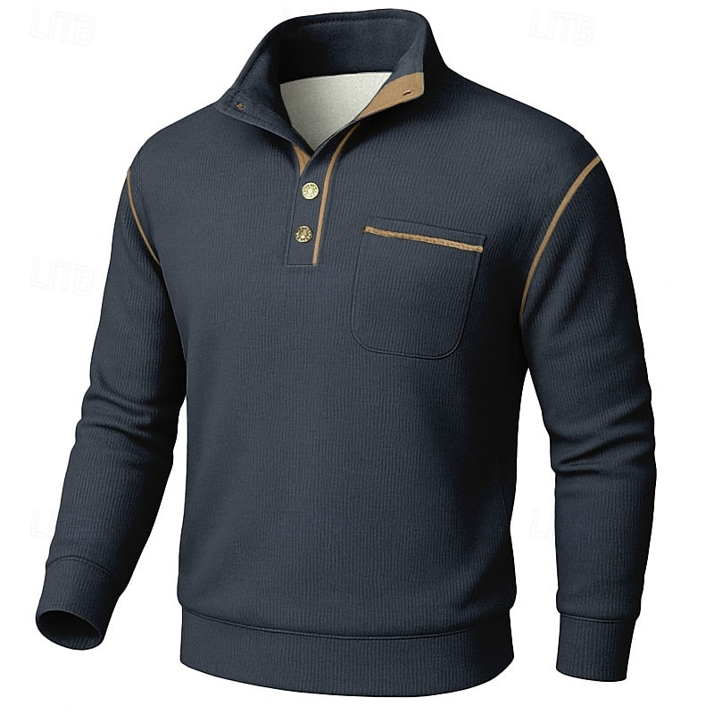 Half-Button Pullover for Men, Textured Style