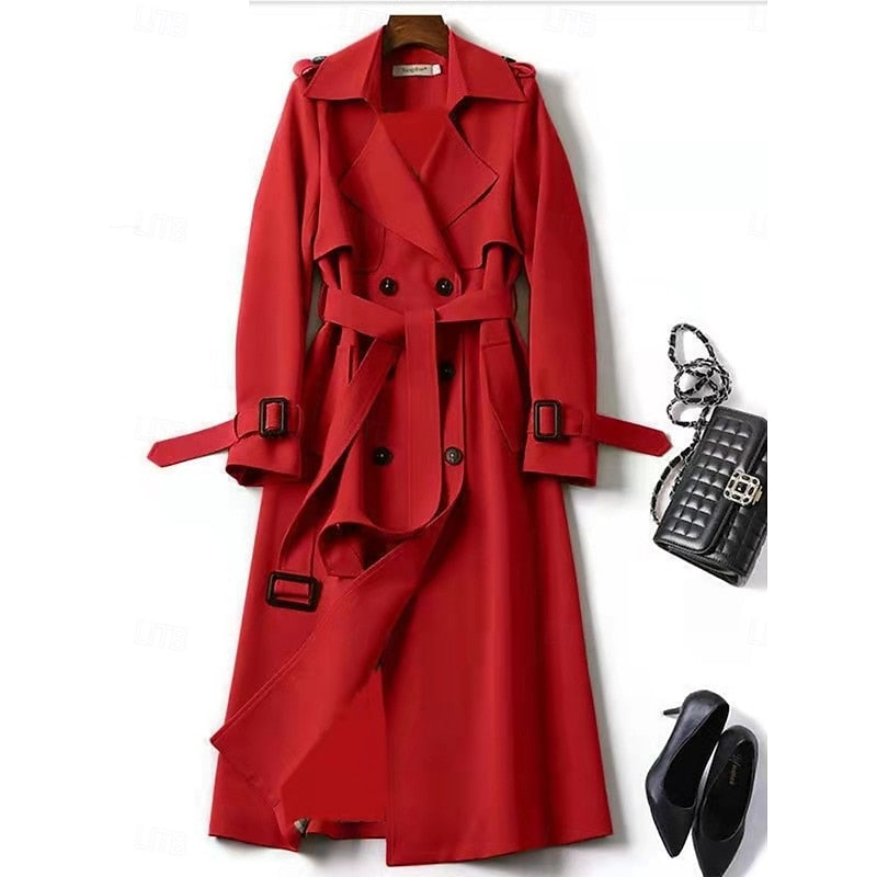 Belted Long Trench Coat for Women, Plus Size