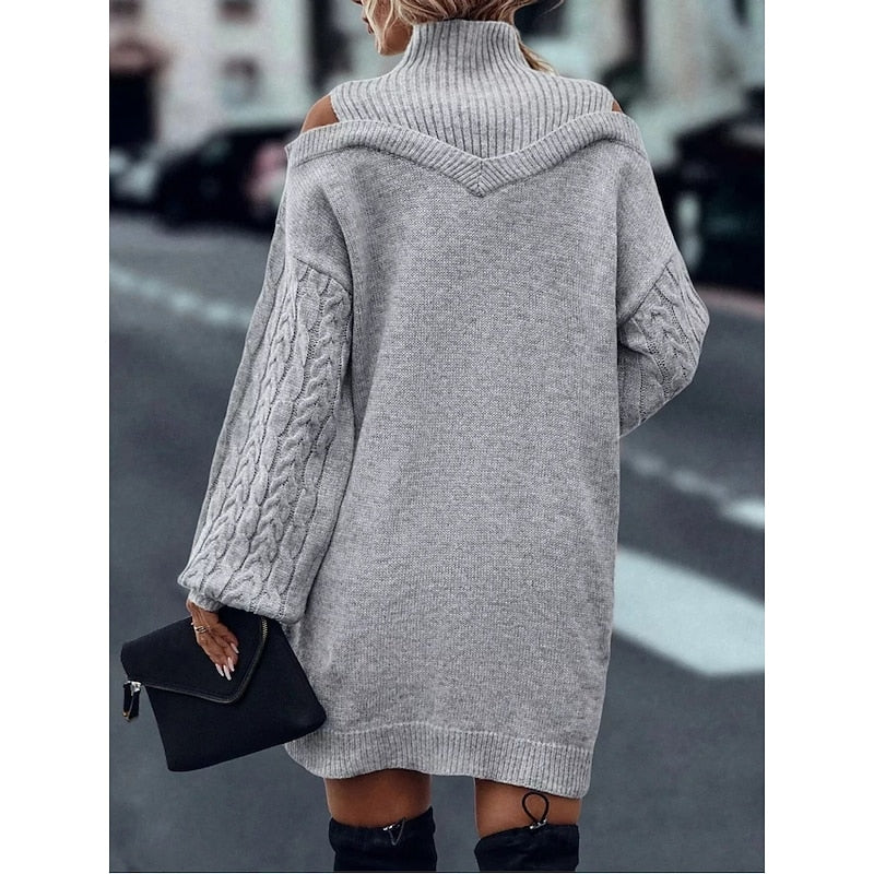 Cold-Shoulder Turtleneck Sweater Dress for Women