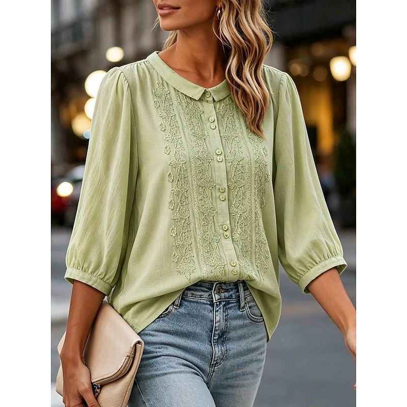 Embroidered Peter Pan Collar Blouse for Women