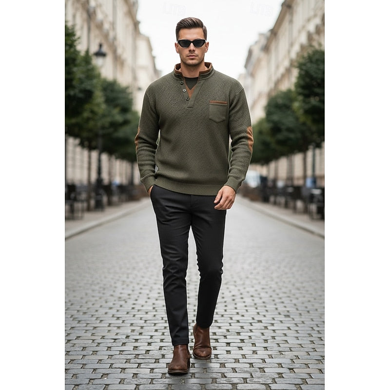 Textured Waffle Henley Shirt for Men, Plus Size