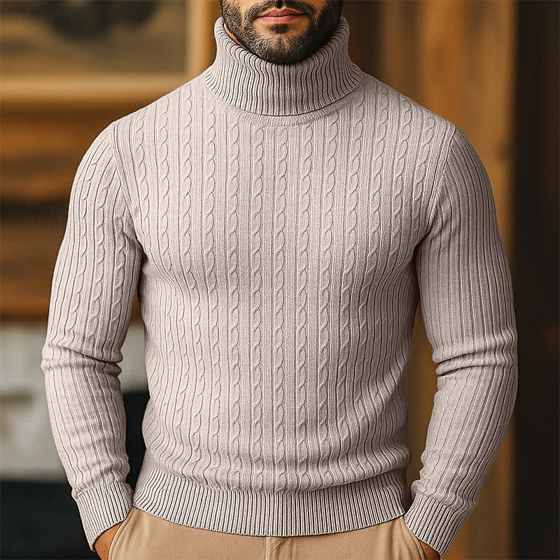 Cable Knit Turtleneck Sweater for Men