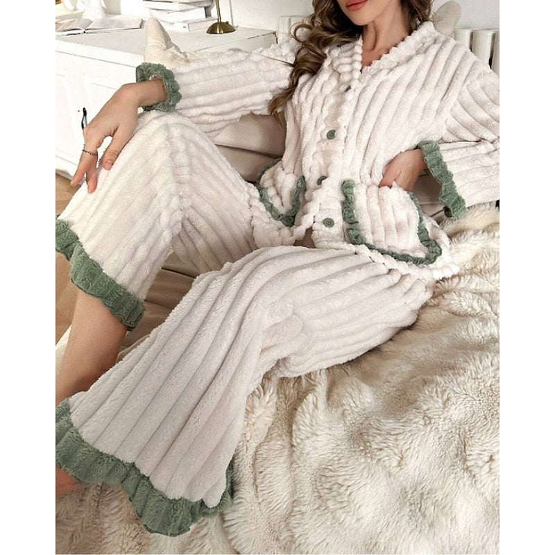Cozy Ruffle-Trim Two-Piece Set for Women