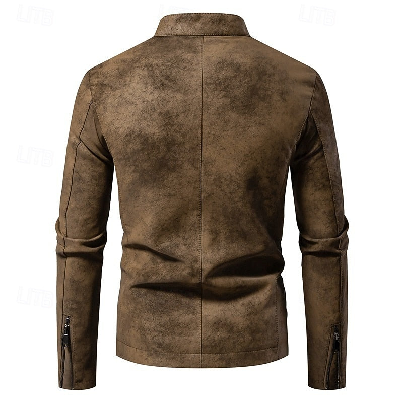 Stand-Collar Biker Jacket for Men, Classic Style