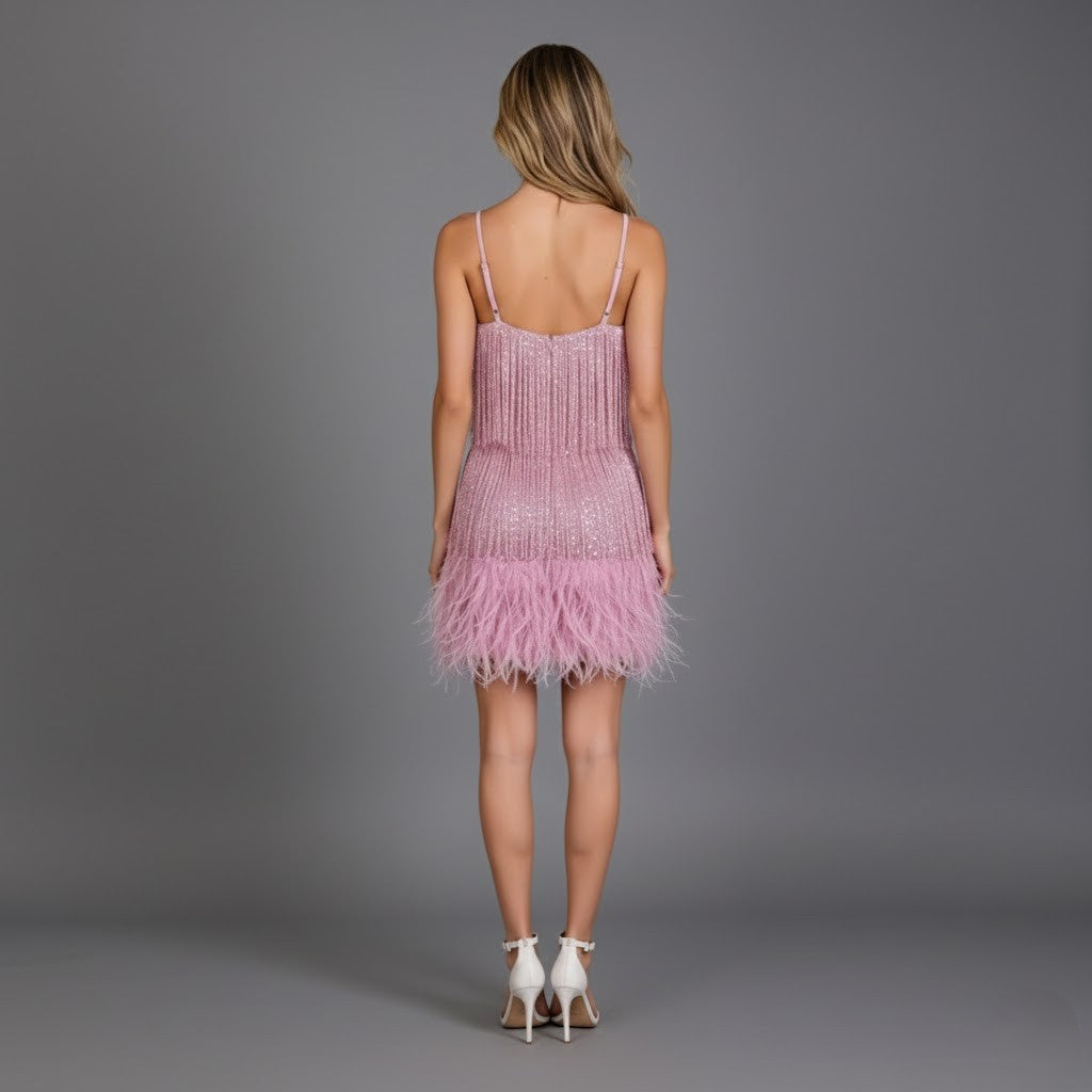 Fringe & Feather Party Dress for Women, Plus Size