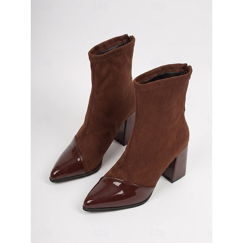 Cap-Toe Chunky Heel Ankle Boots for Women