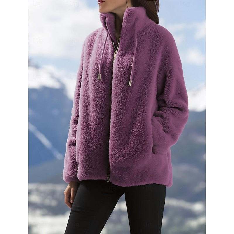 Cozy Zip-Up Coat for Women, Plus Size