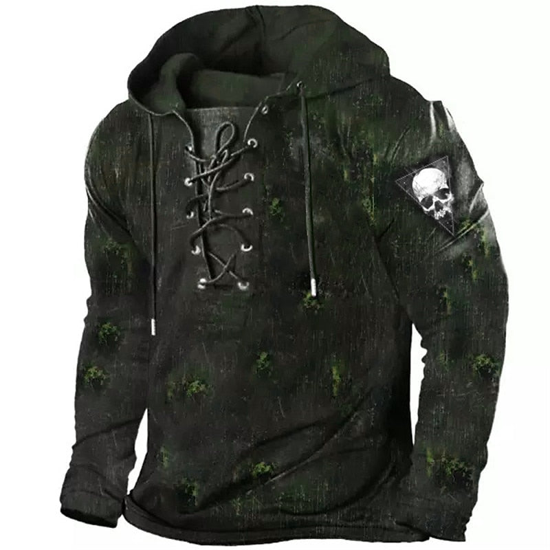 Halloween Lace-Up Skull Hoodie for Men, Plus Size