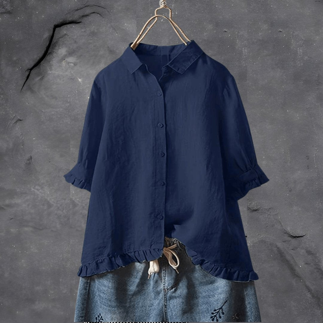 Women's Ruffle-Hem Collared Blouse