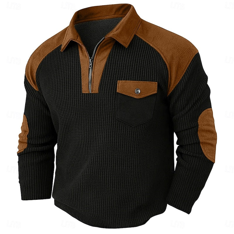 Quarter-Zip Textured Pullover for Men, Plus Size