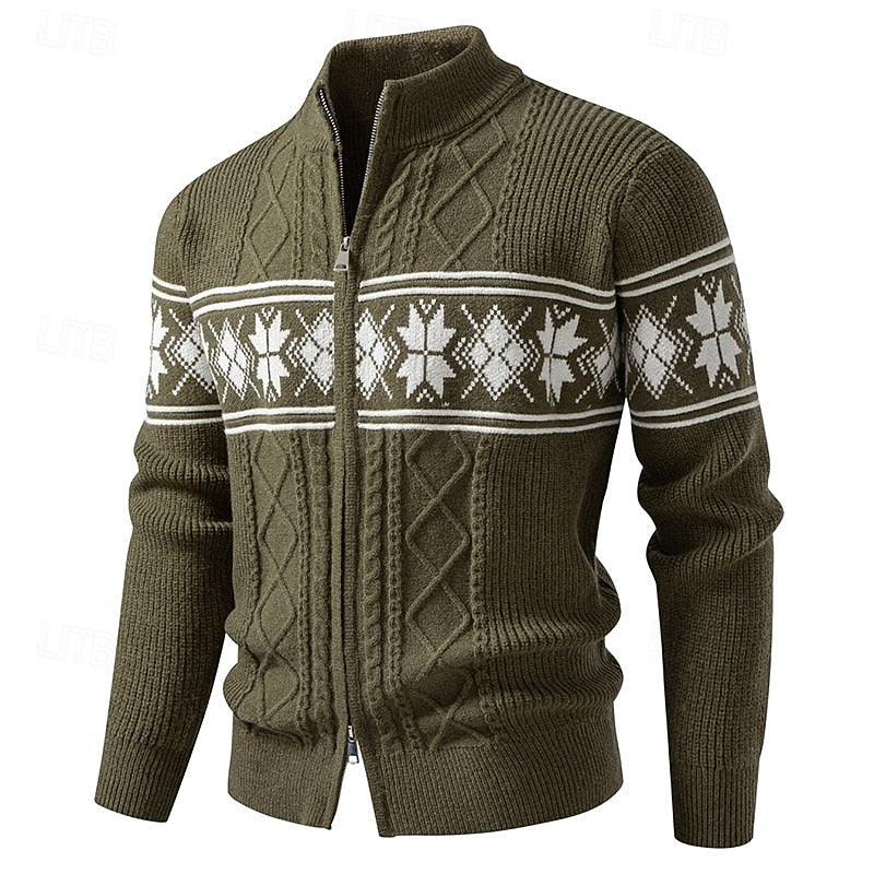 Fair Isle Zip Cardigan for Men, Plus Size