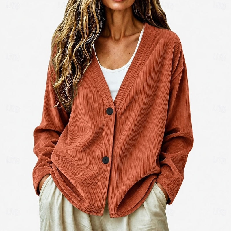 V-Neck Button Cardigan, Women's Relaxed Fit