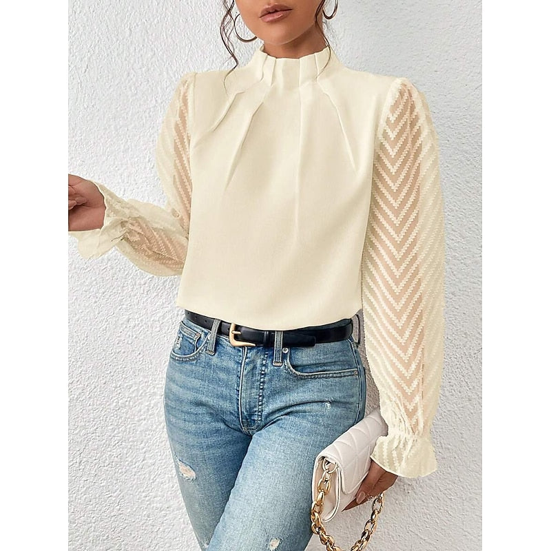 High-Neck Blouse, Women's Elegant Fit