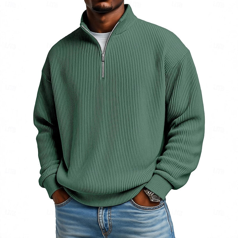 Ribbed Quarter-Zip Pullover for Men, Plus Size