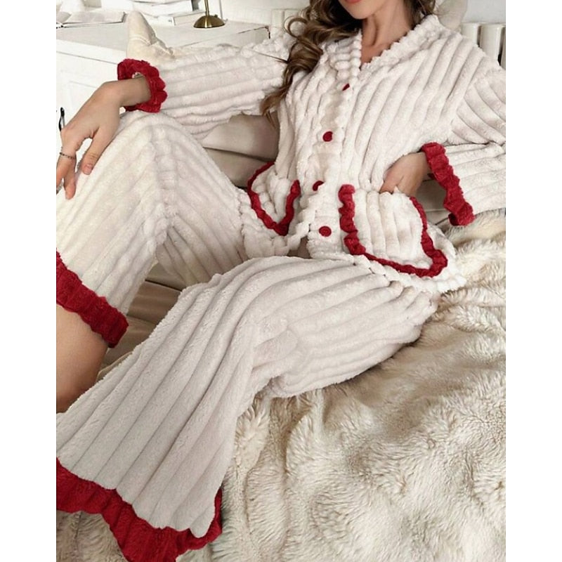 Cozy Ruffle-Trim Two-Piece Set for Women
