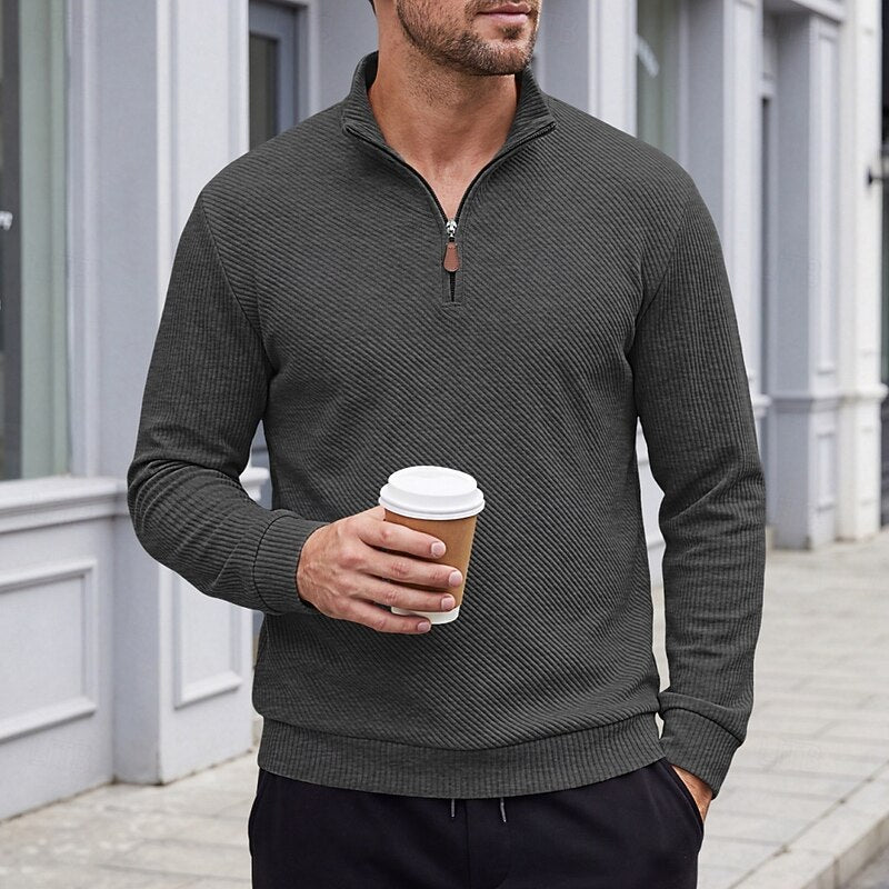 Quarter-Zip Pullover for Men, Textured Style