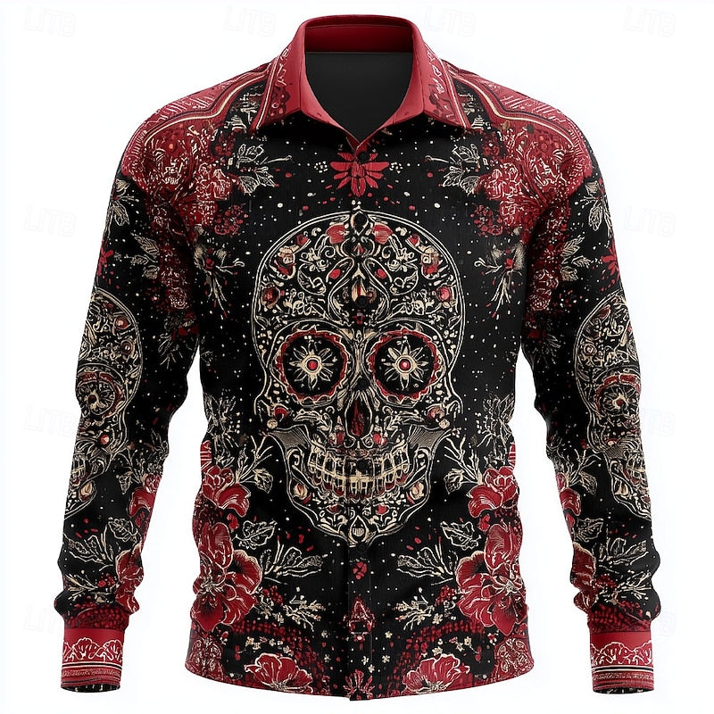 Halloween Skull Button-Up Shirt for Men, Plus Size