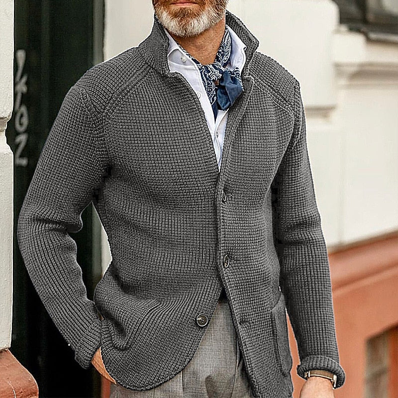 Stand-Collar Cardigan, Men's Textured Fit