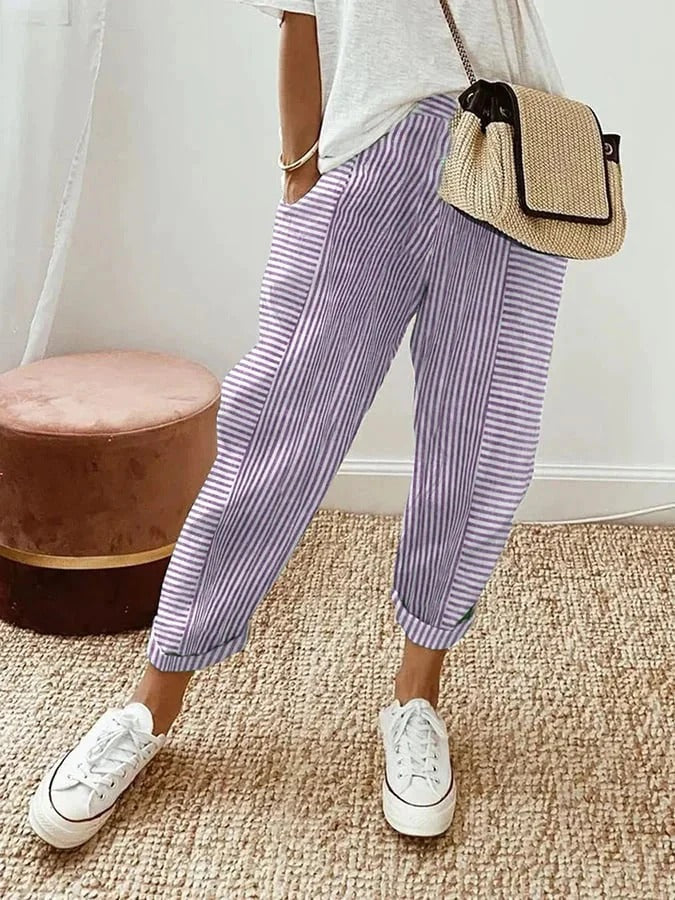Relaxed Striped Summer Pants for Women, Plus Size