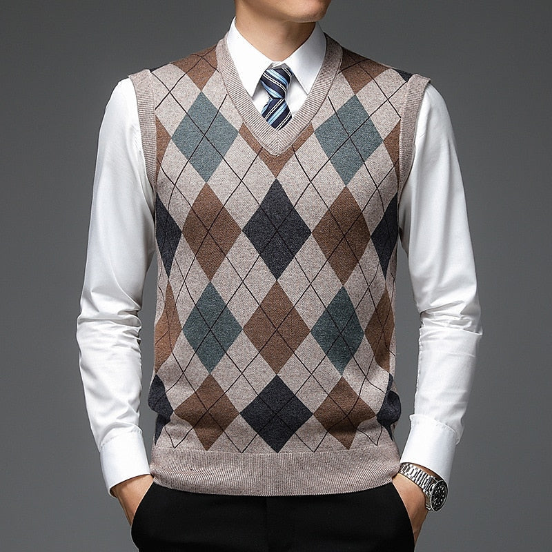 Argyle V-Neck Sweater Vest for Men