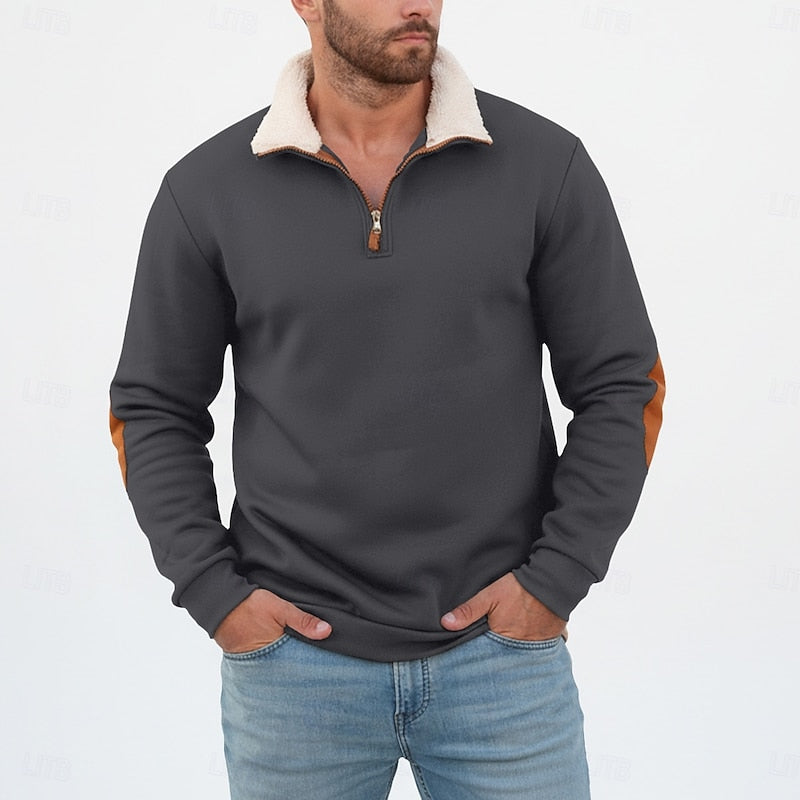 Standing Collar Half-Zip Pullover for Men, Plus Size