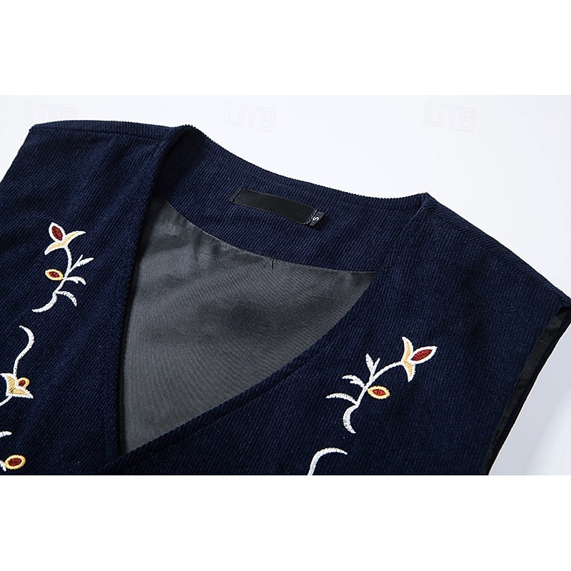 Embroidered Single-Breasted Waistcoat for Men