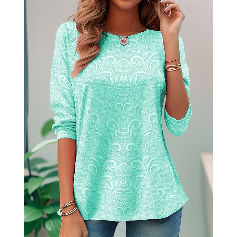 Elegant Floral Long-Sleeve Tunic Top for Women