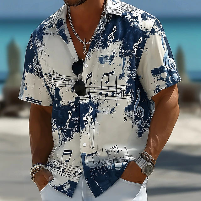 Artistic Print Short-Sleeve Shirt for Men, Plus Size