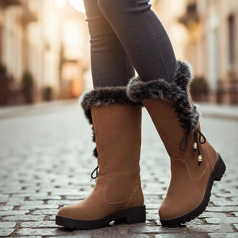 Fur-Trimmed Knee-High Winter Boots for Women