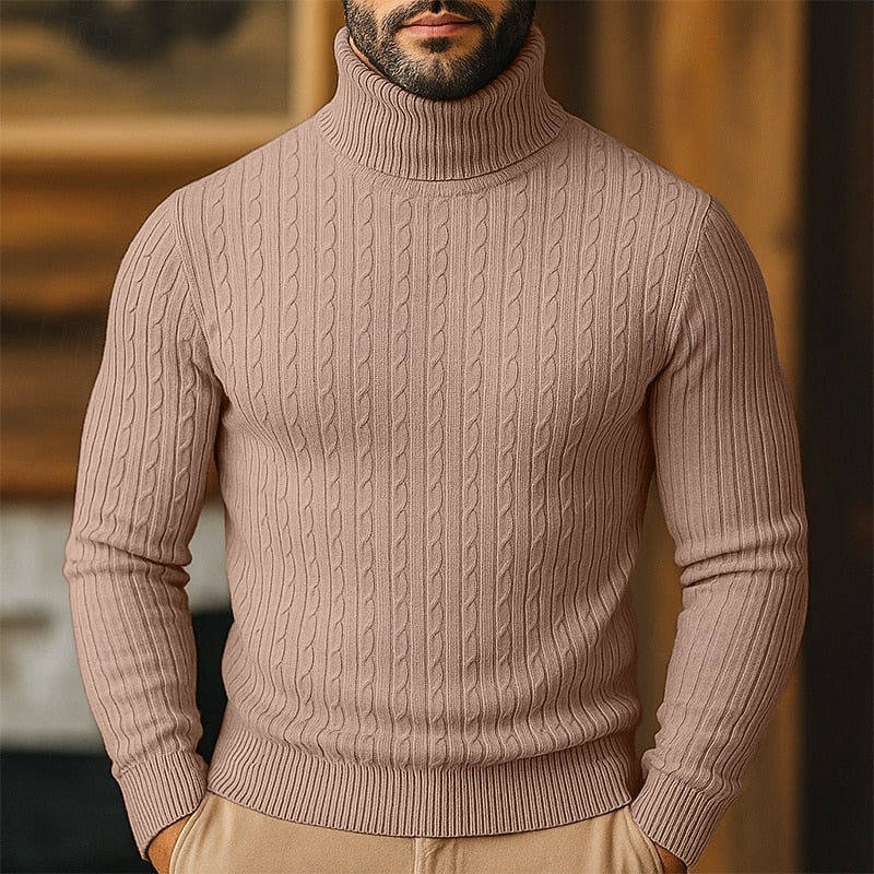 Cable Knit Turtleneck Sweater for Men