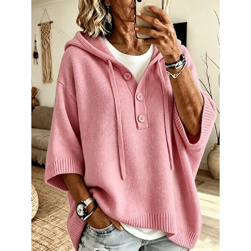 Relaxed Hooded Knit Sweater for Women, Plus Size