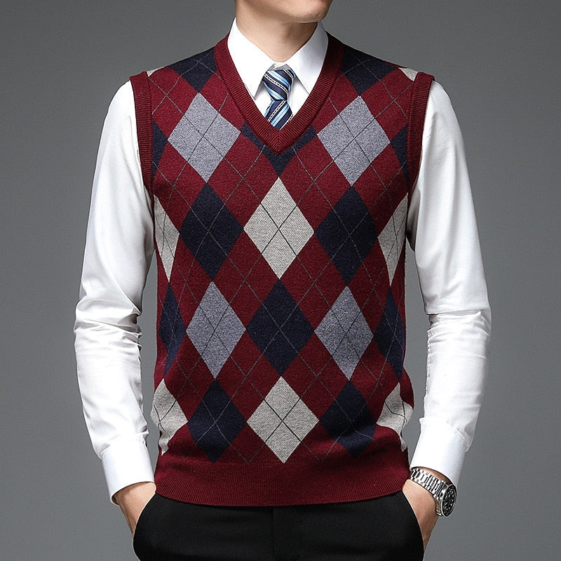Argyle V-Neck Sweater Vest for Men