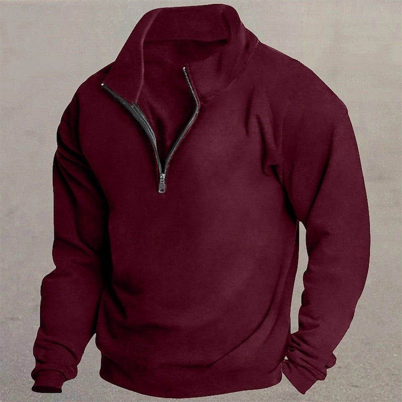 Quarter-Zip Standing Collar Pullover for Men, Plus Size