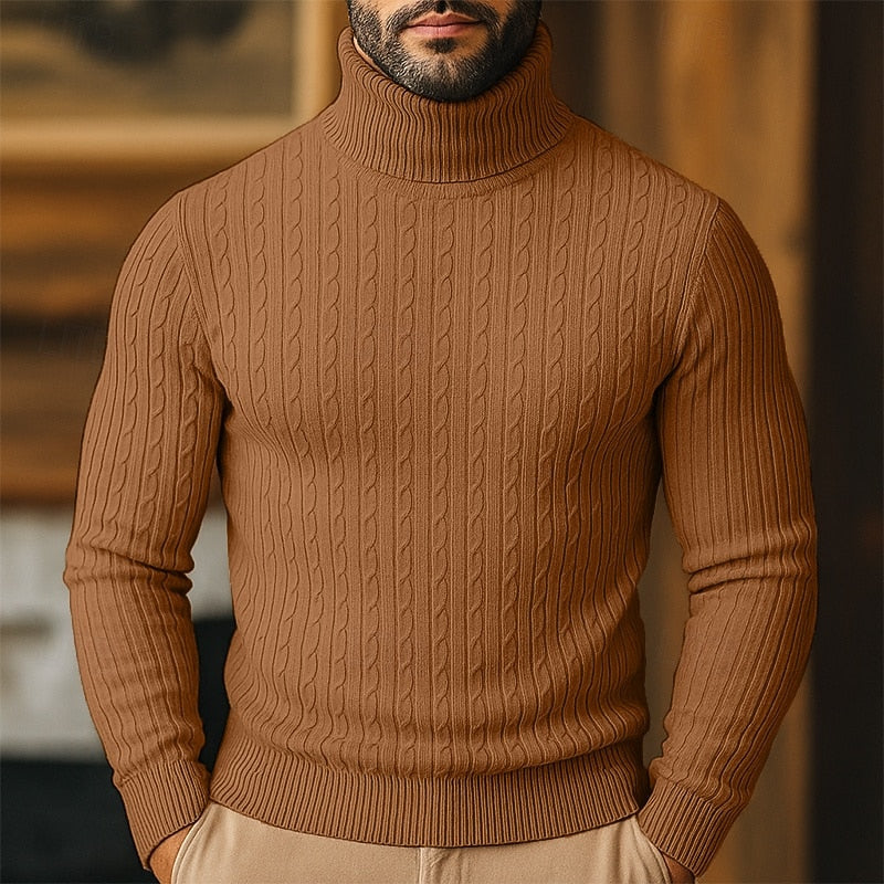 Cable Knit Turtleneck Sweater for Men