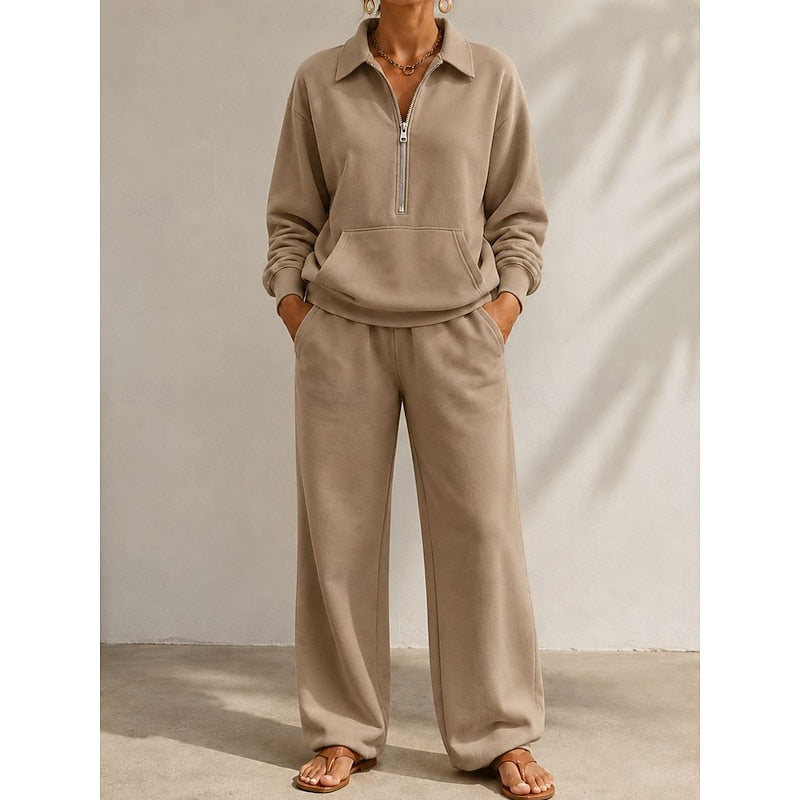 Relaxed Half-Zip Two-Piece Set for Women
