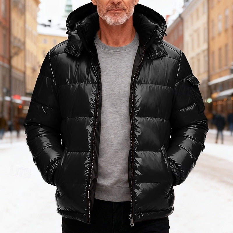 Insulated Hooded Puffer Jacket for Men, Red