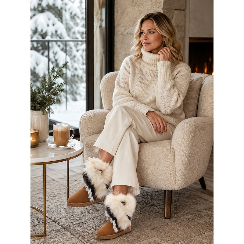 Fluffy-Trimmed Winter Boots for Women