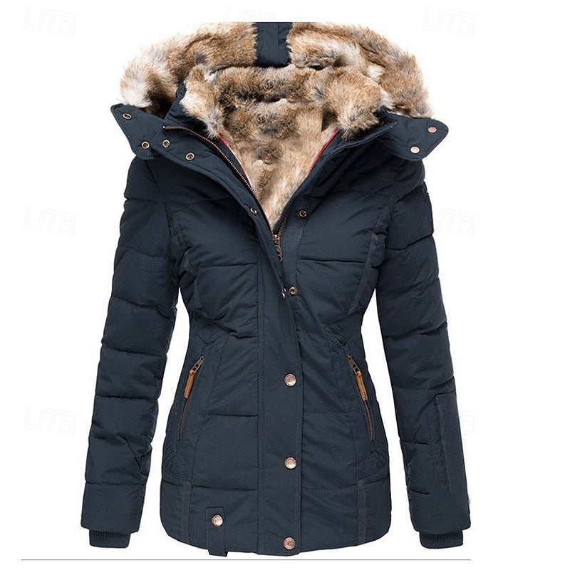 Fur-Trimmed Hooded Winter Jacket for Women