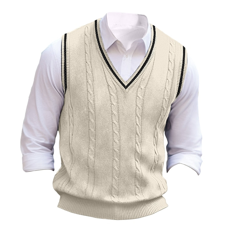 Cable-Knit V-Neck Sweater Vest for Men, Plus Size