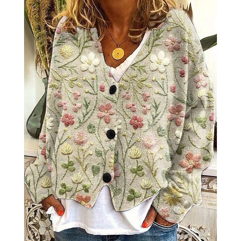 Floral Open-Front Cardigan for Women