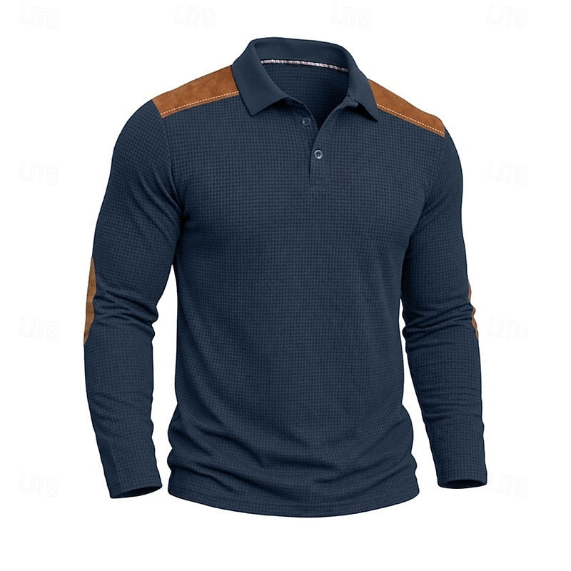 Men's Textured Colour Block Polo Shirt